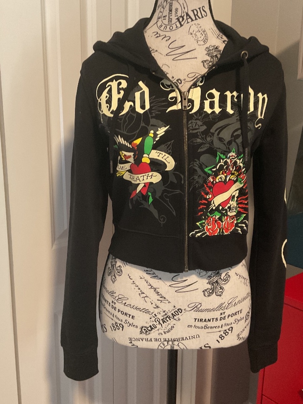 NWOT Ed Hardy Black Cropped Zip Hoodie